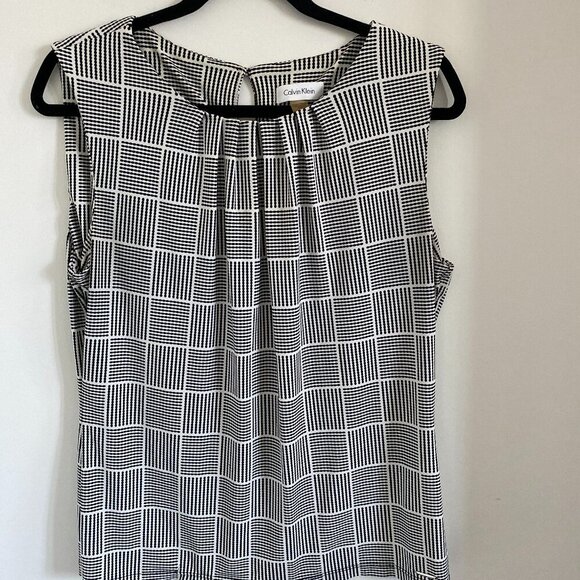 Calvin Klein Woman’s Black and White Career Top Blouse Sleeveless Size L - Picture 1 of 6